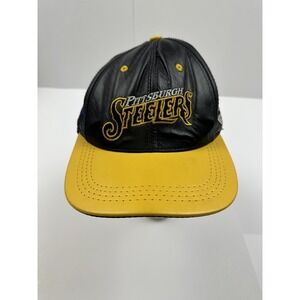Vintage Pittsburgh Steelers Leather NFL Hat Black Snapback Made in USA Vtg 90s